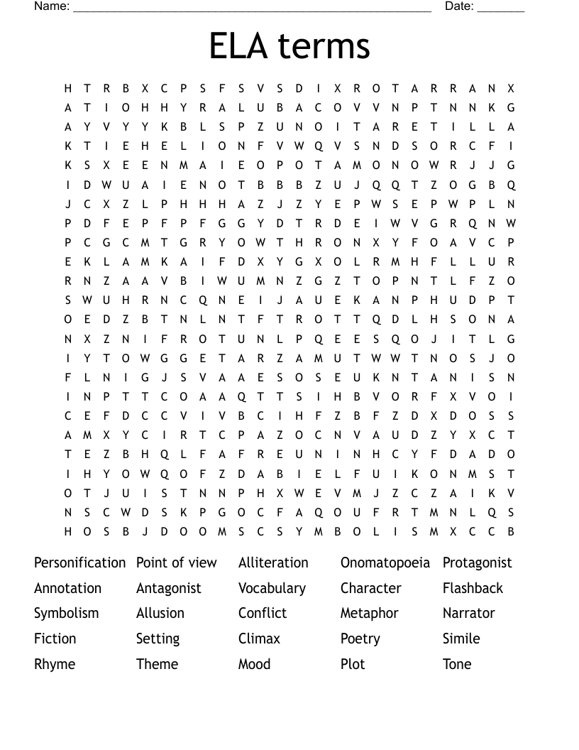 ELA terms Word Search WordMint