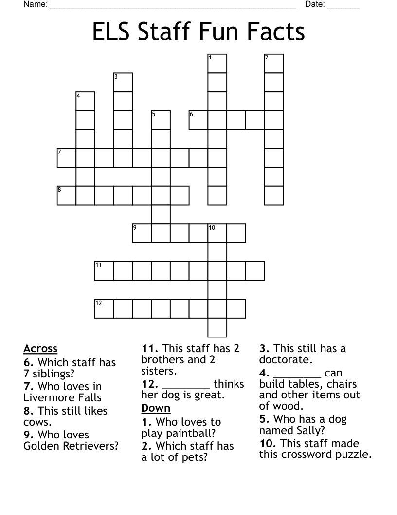 ELS Staff Fun Facts Crossword WordMint