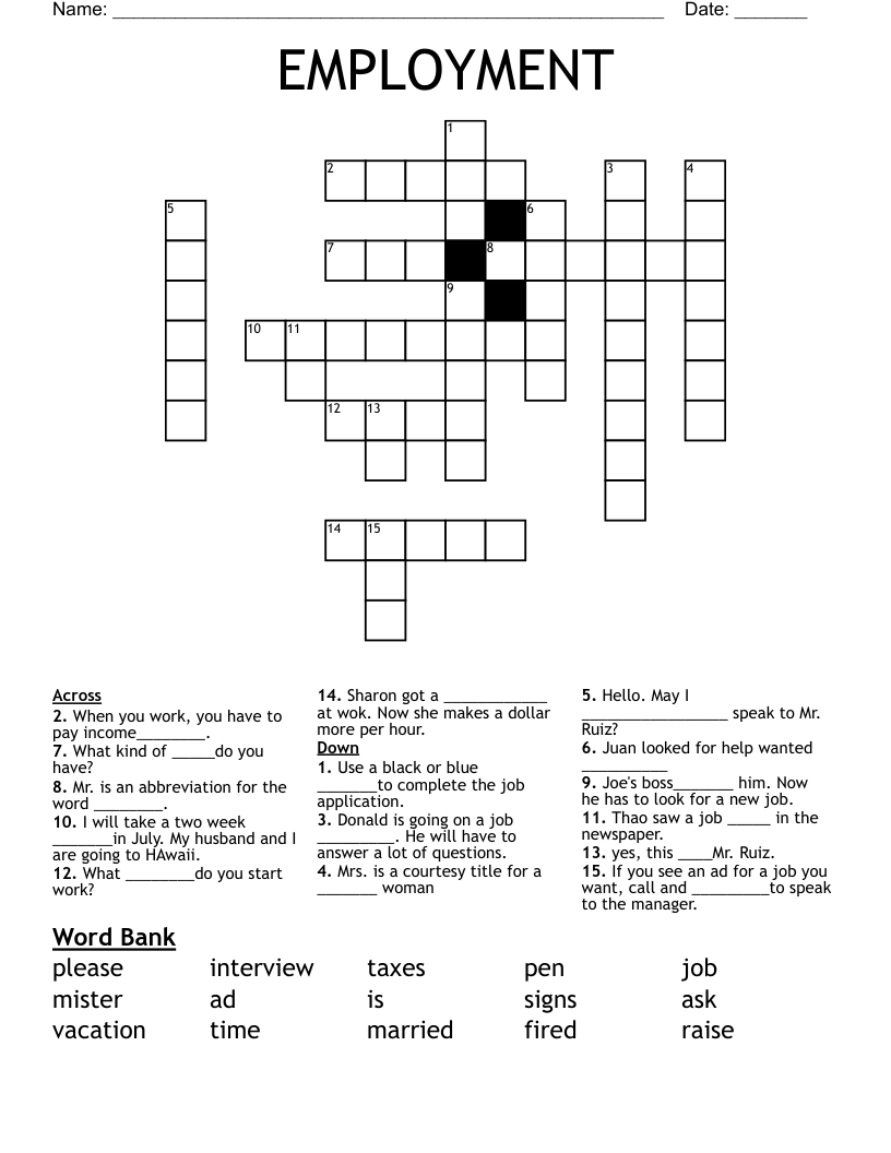 EMPLOYMENT Crossword WordMint