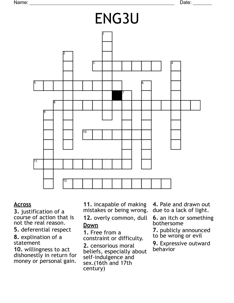 ENG3U Crossword WordMint