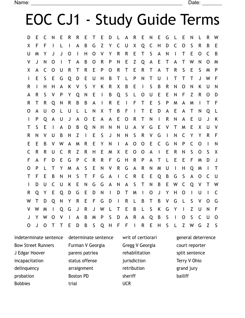 EOC CJ1 Study Guide Terms Word Search WordMint