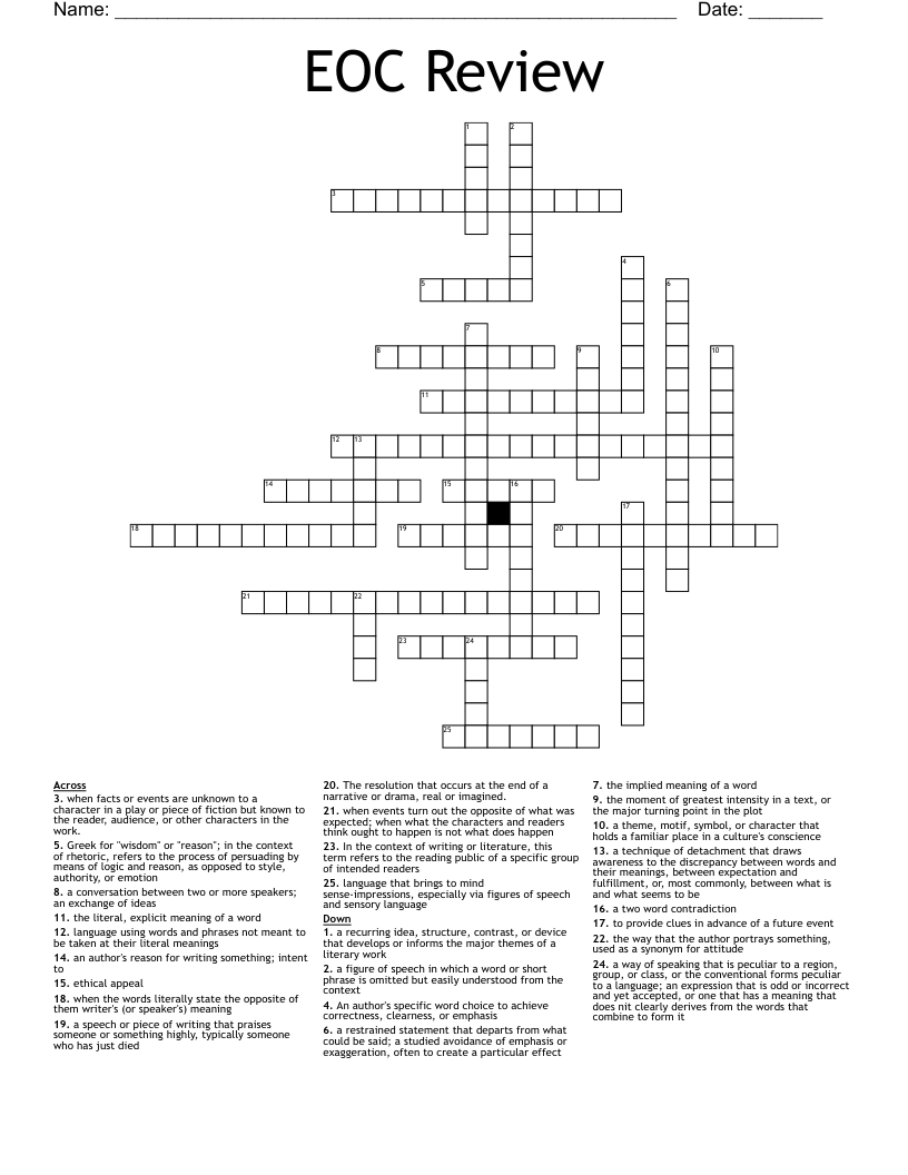 EOC Review Crossword WordMint