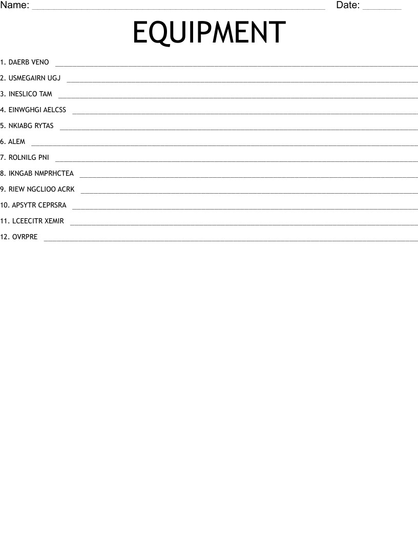 EQUIPMENT Word Scramble WordMint