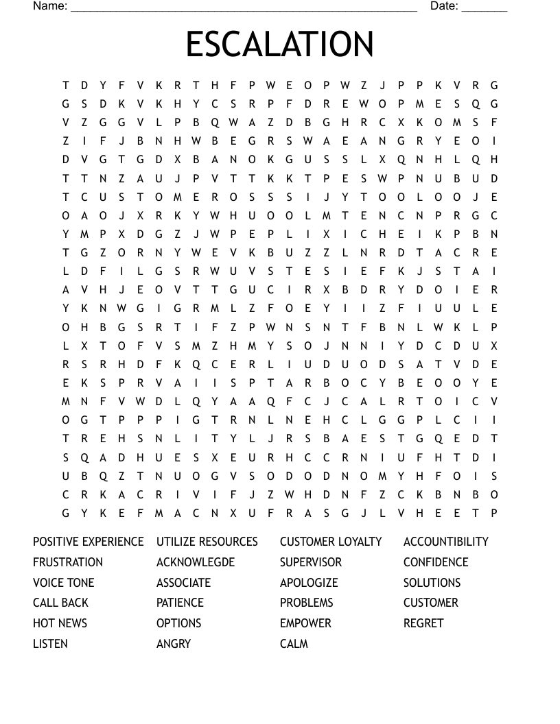ESCALATION Word Search WordMint