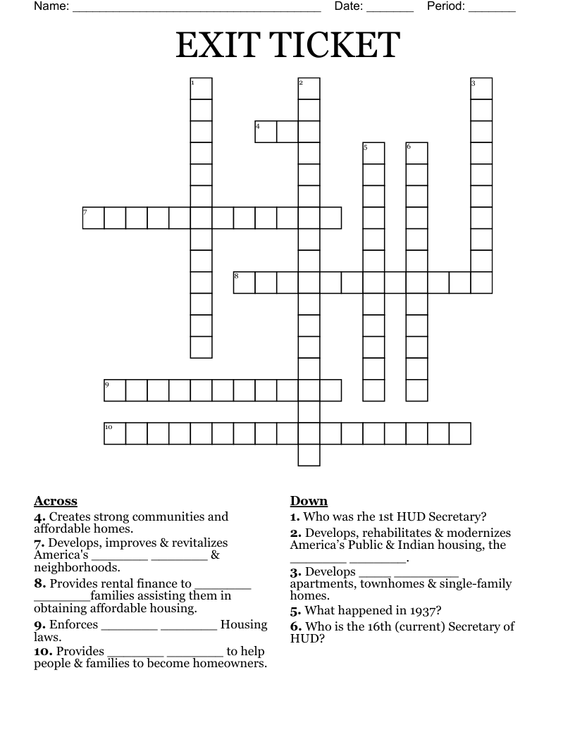 EXIT TICKET Crossword WordMint
