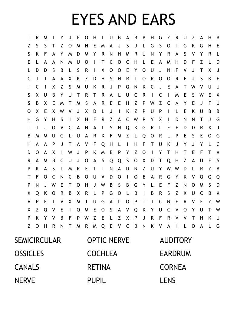 EYES AND EARS Word Search WordMint