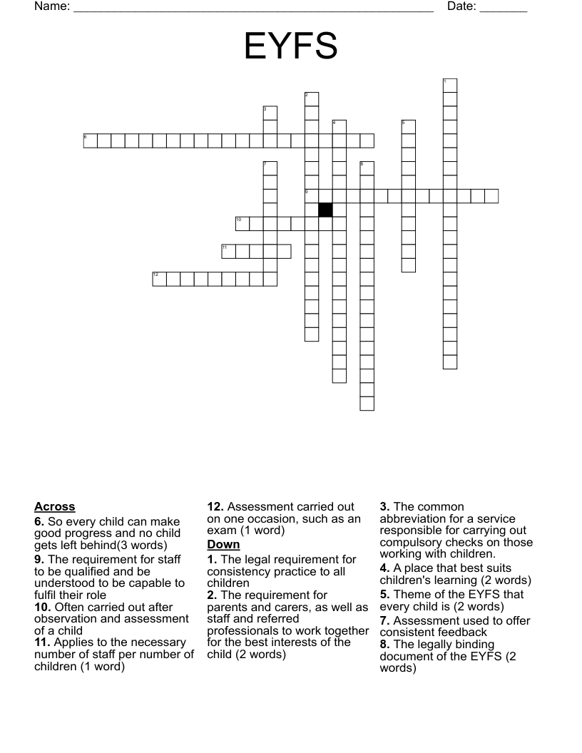 EYFS Crossword WordMint