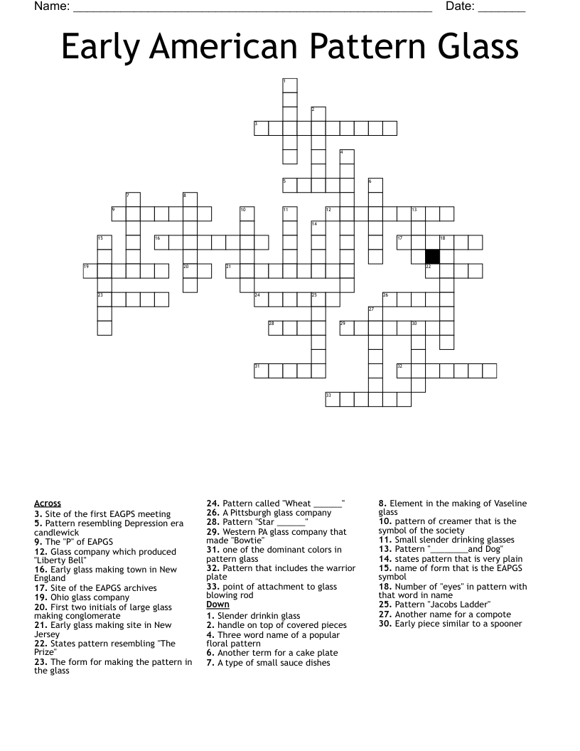 Early American Pattern Glass Crossword WordMint
