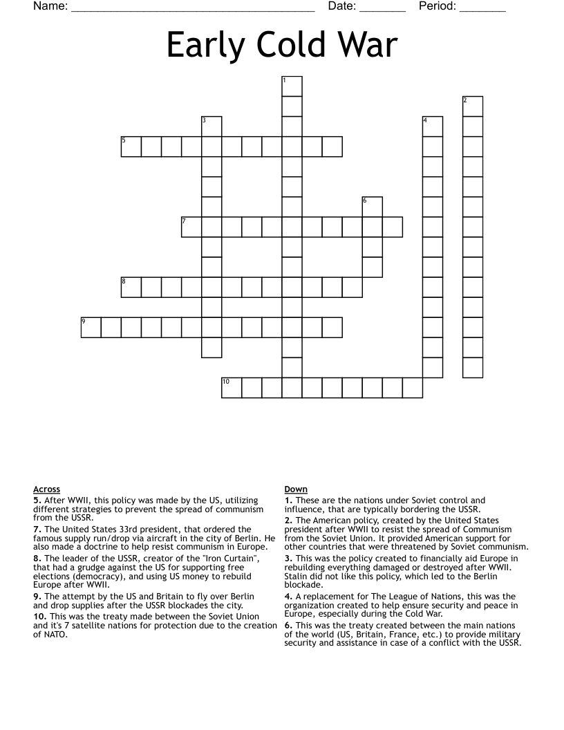 Early Cold War Crossword WordMint