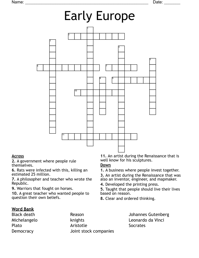 Early Europe Crossword WordMint