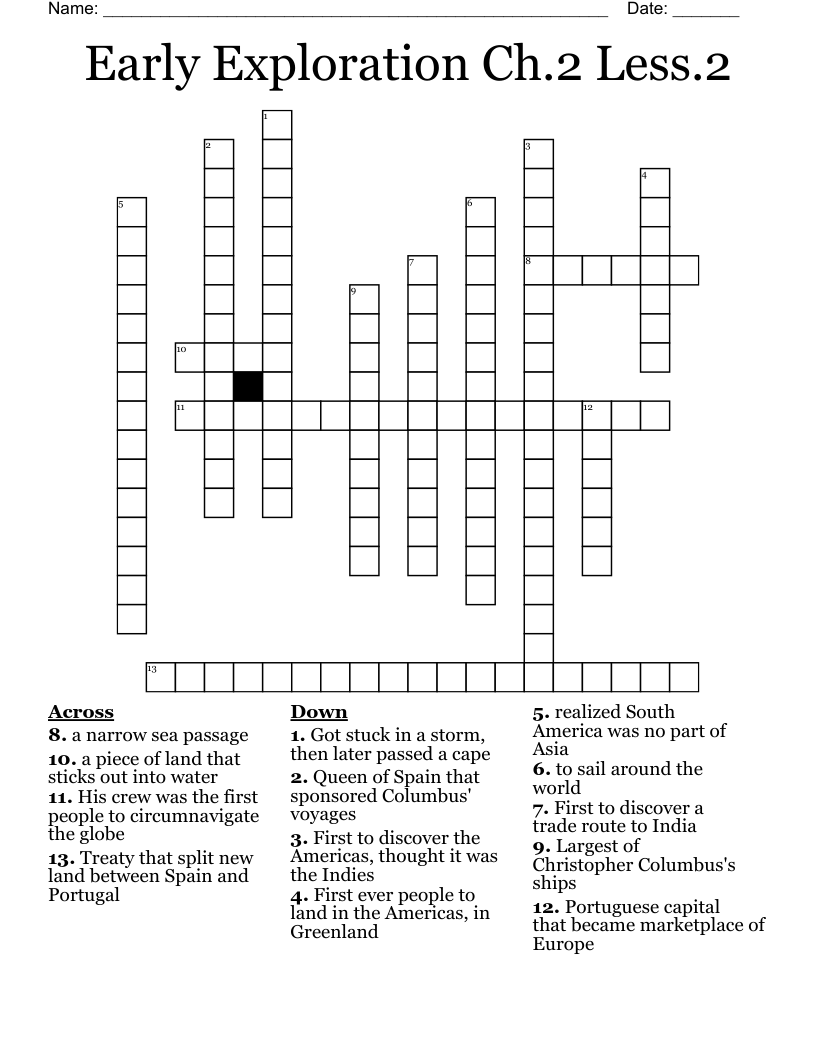 Early Exploration Ch.2 Less.2 Crossword WordMint