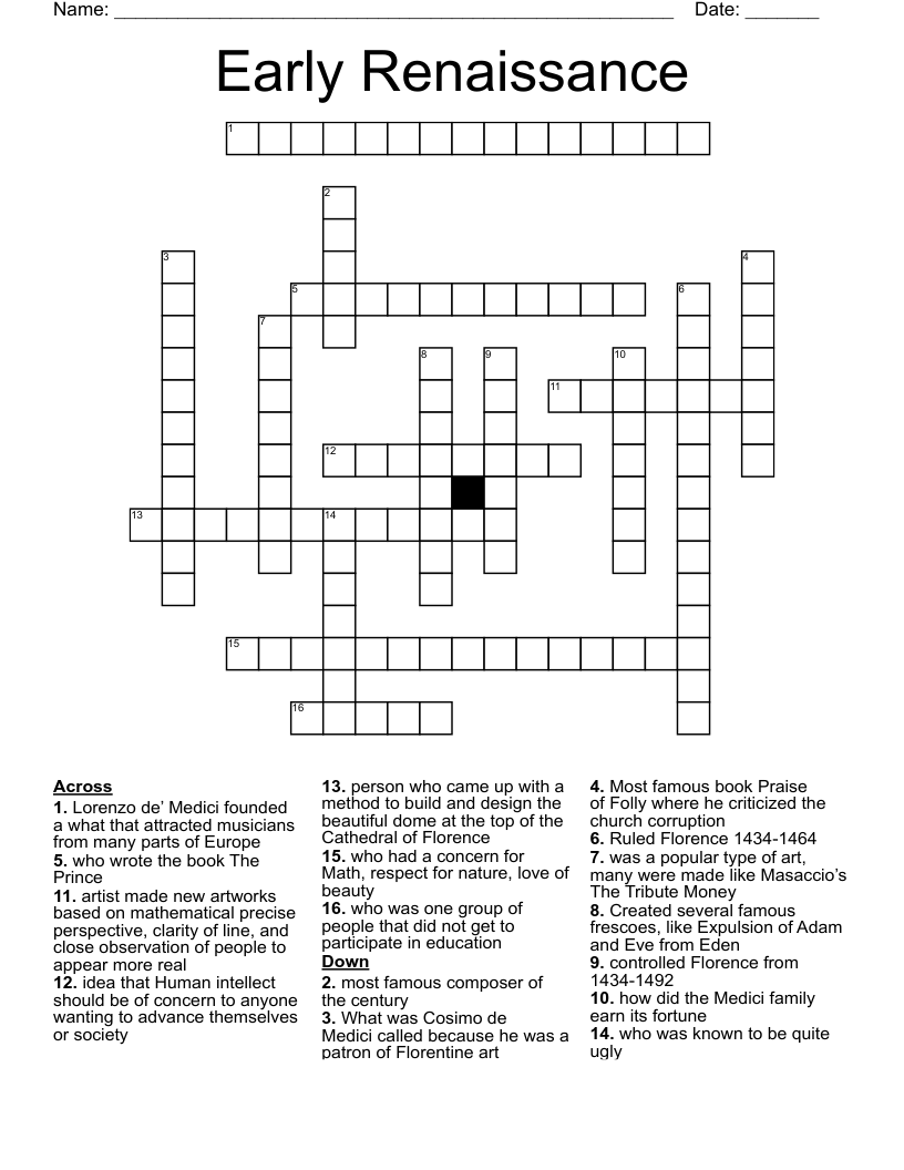 Renaissance Florence Crossword WordMint