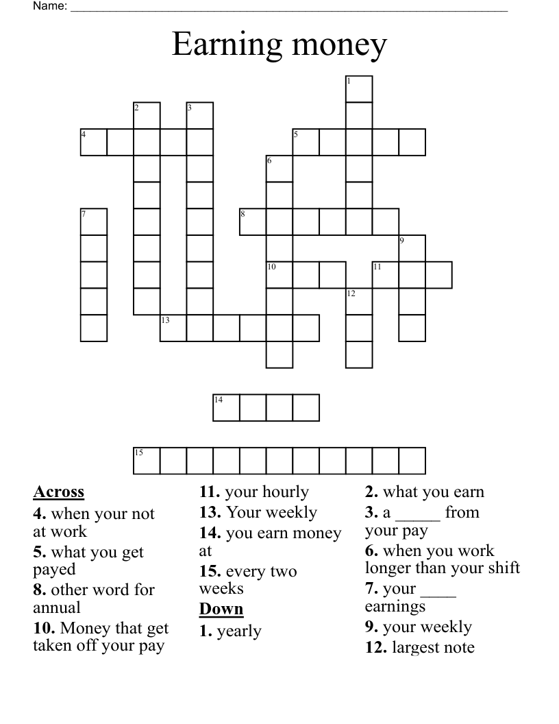 Earning money Crossword WordMint