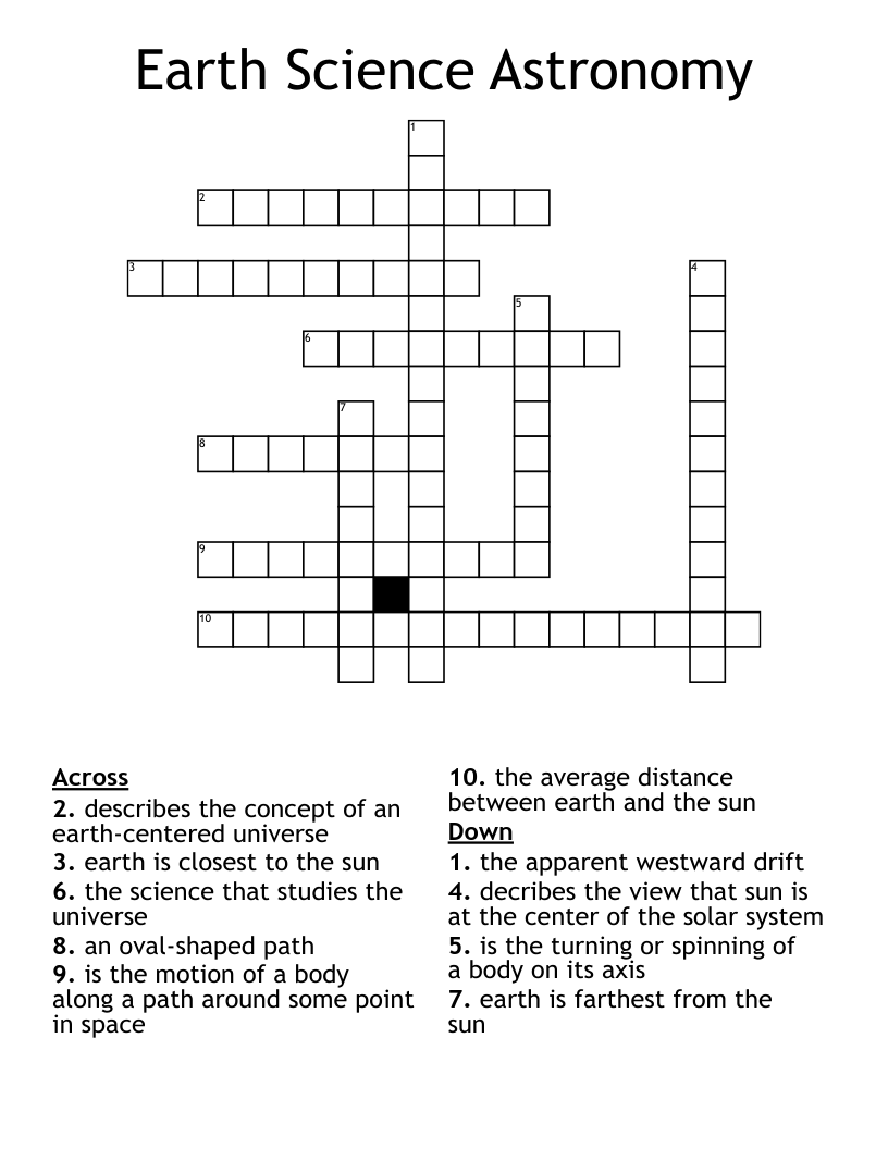 Earth Science Astronomy Crossword WordMint