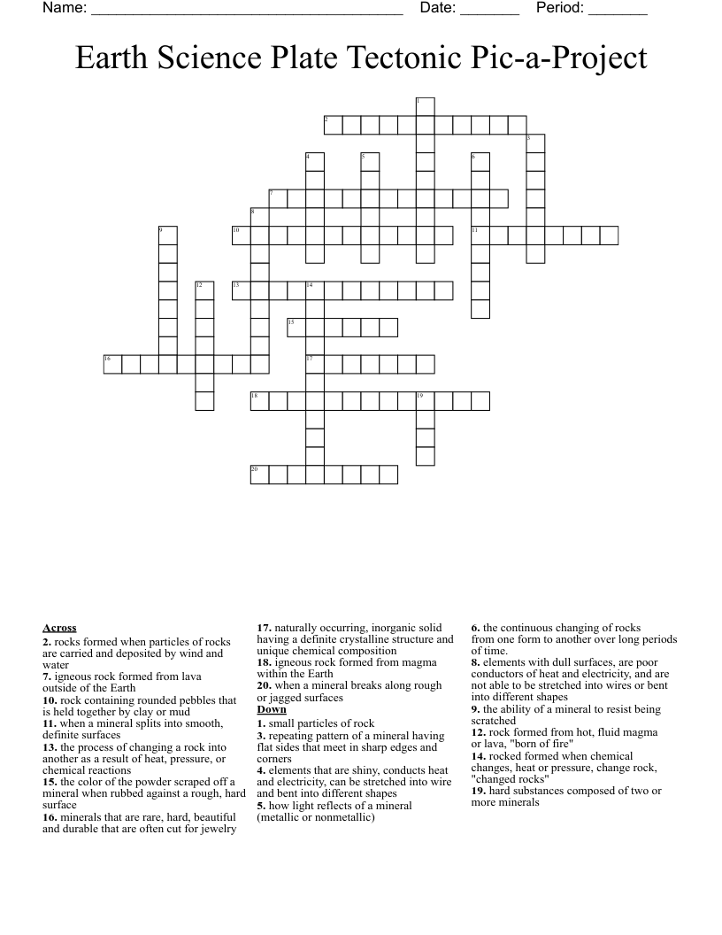 Earth Science Plate Tectonic PicaProject Crossword WordMint