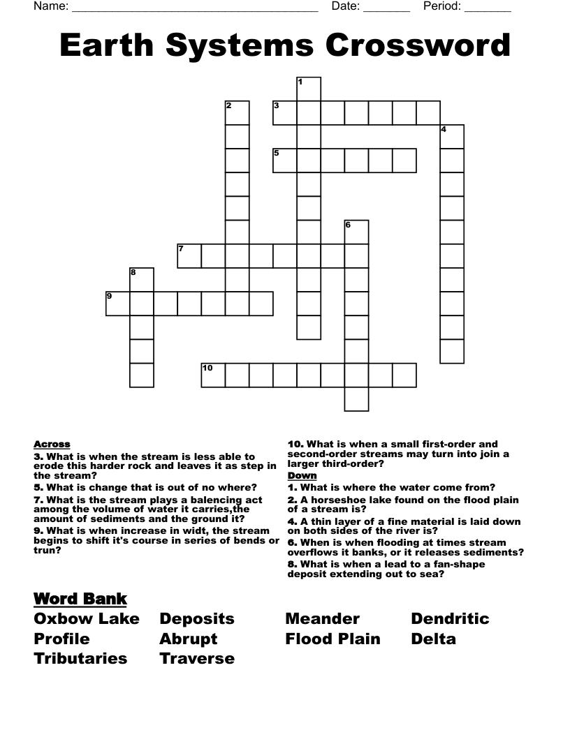 Earth Systems Crossword WordMint