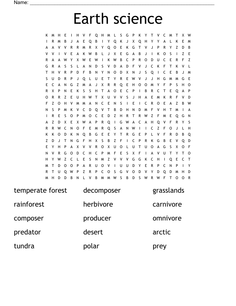 Earth science Word Search - WordMint