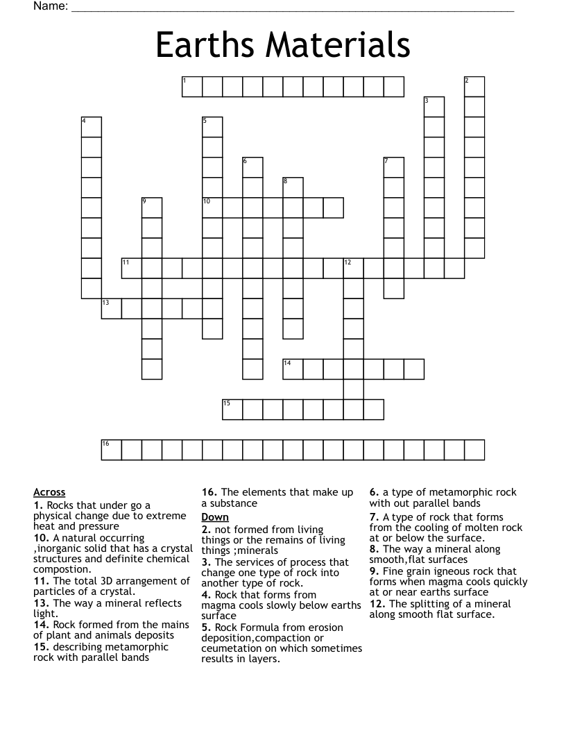 Similar to Earths Materials Crossword WordMint