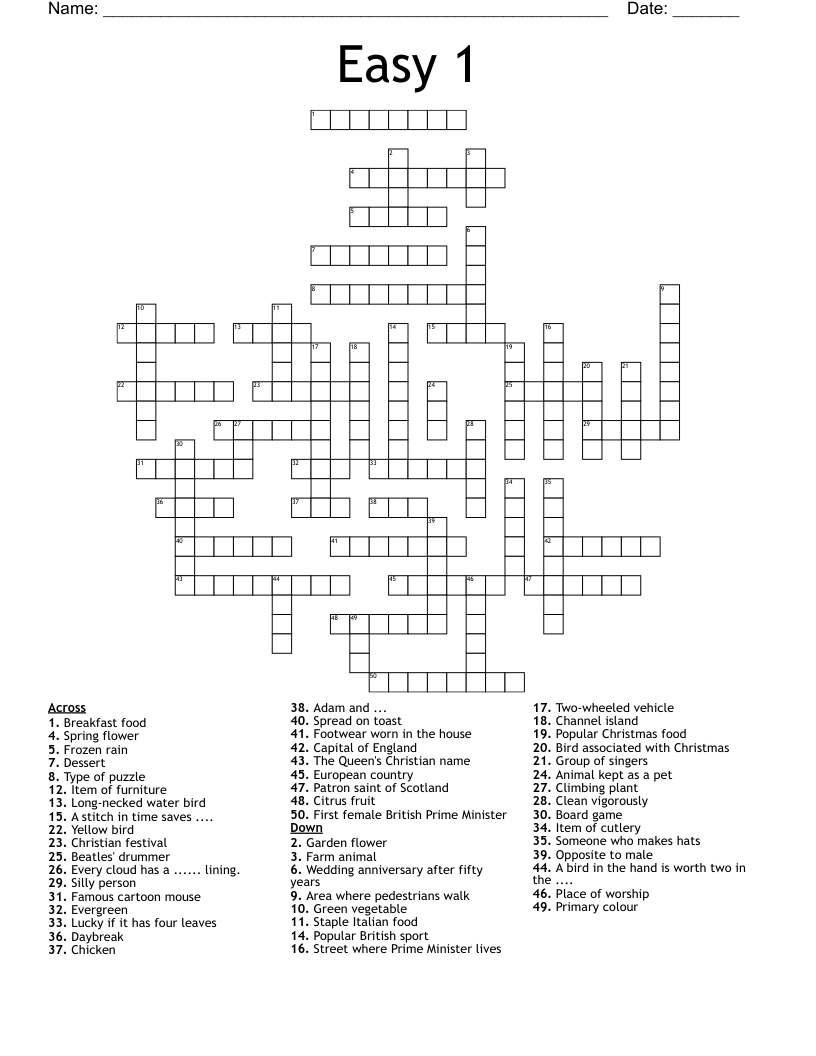 Silly Person Crossword