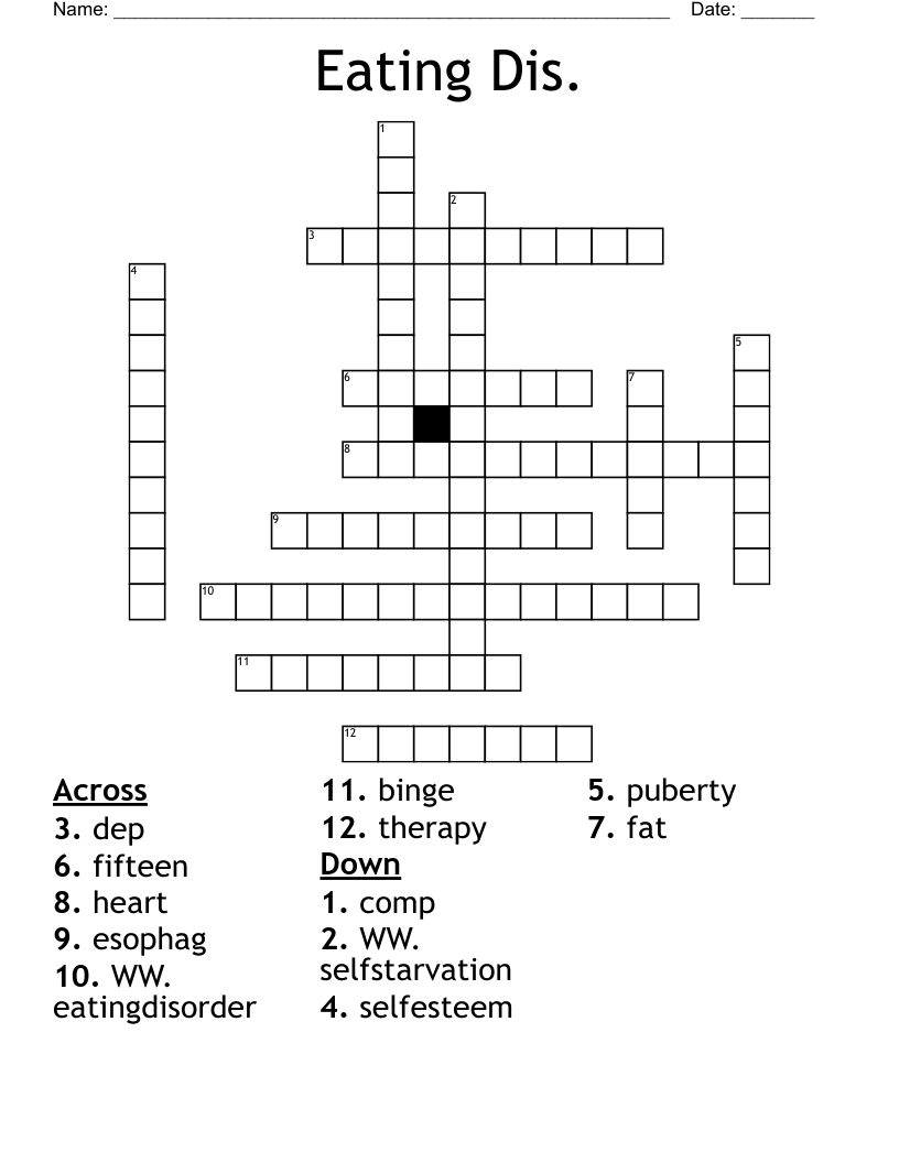 Eating Dis. Crossword WordMint