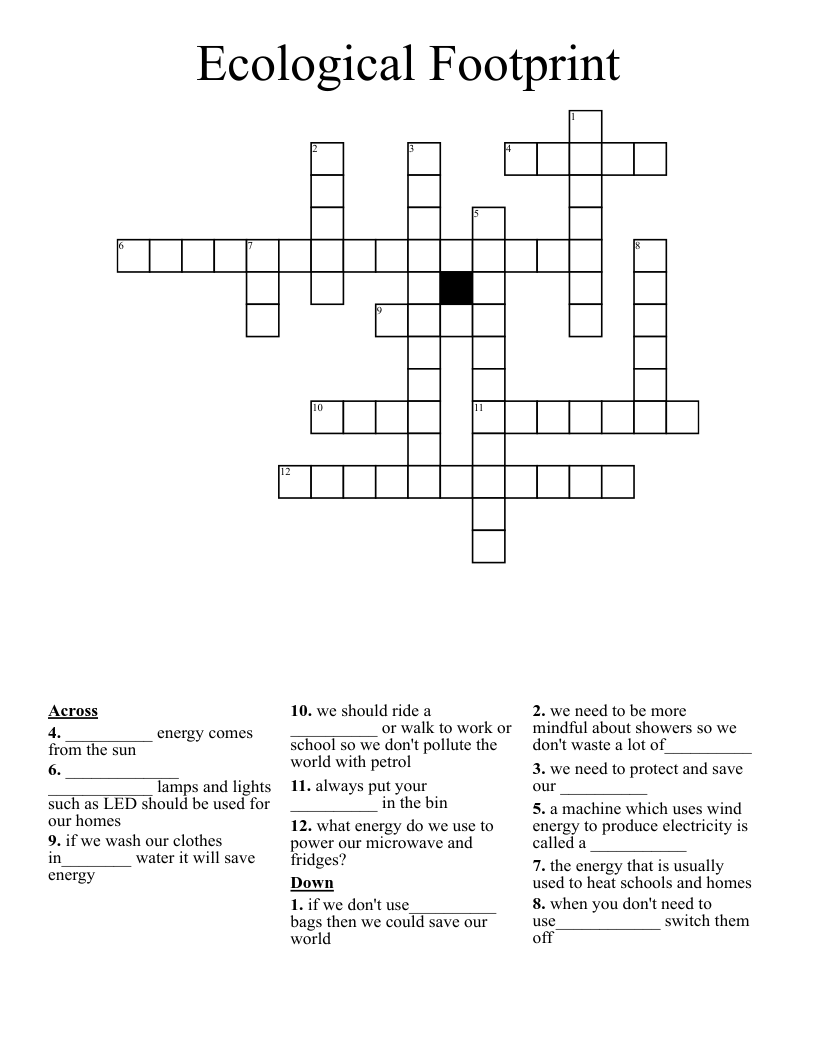 Ecological Footprint Crossword WordMint