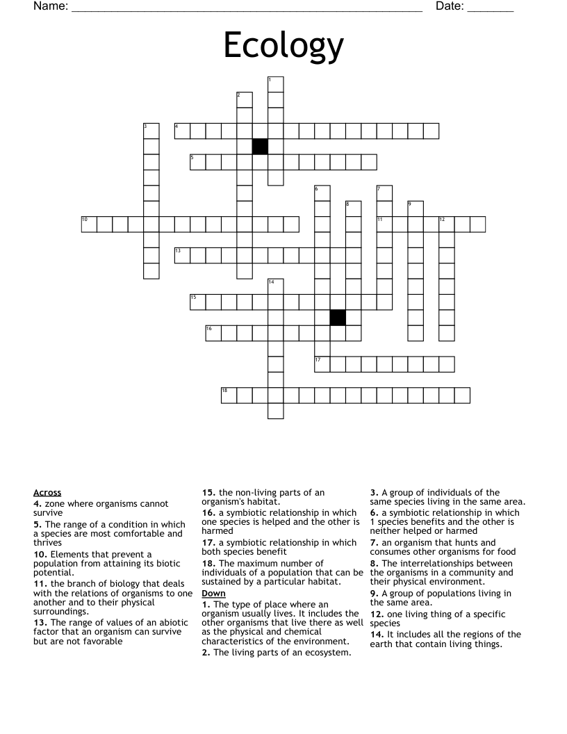 Ecology Crossword WordMint