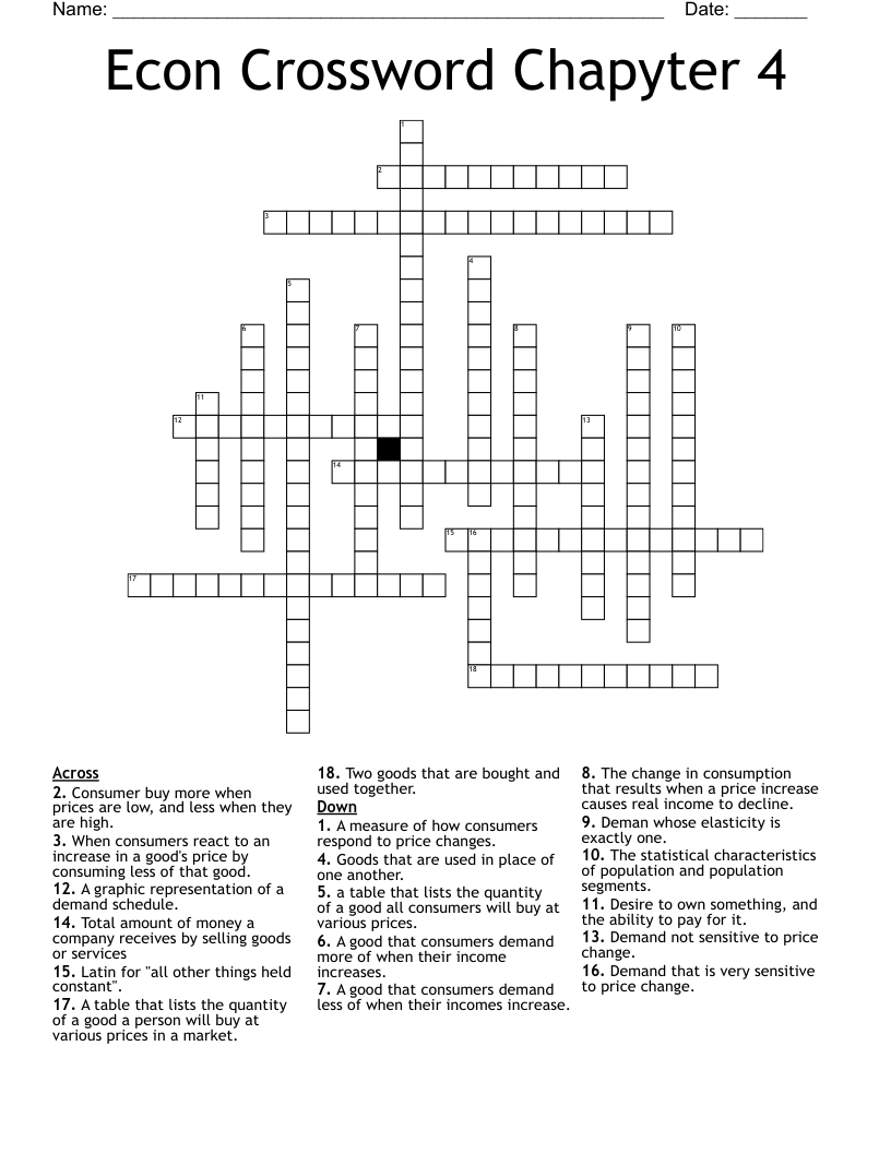 Econ Crossword Chapyter 4 WordMint
