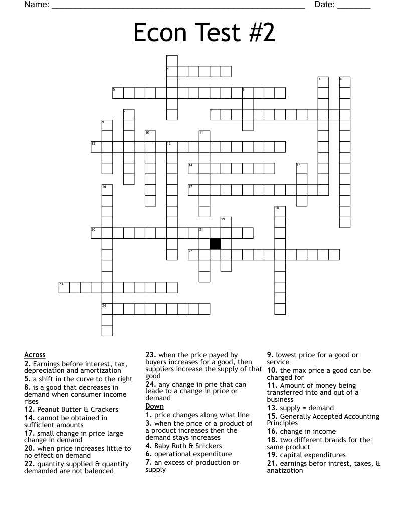 Econ Test 2 Crossword WordMint
