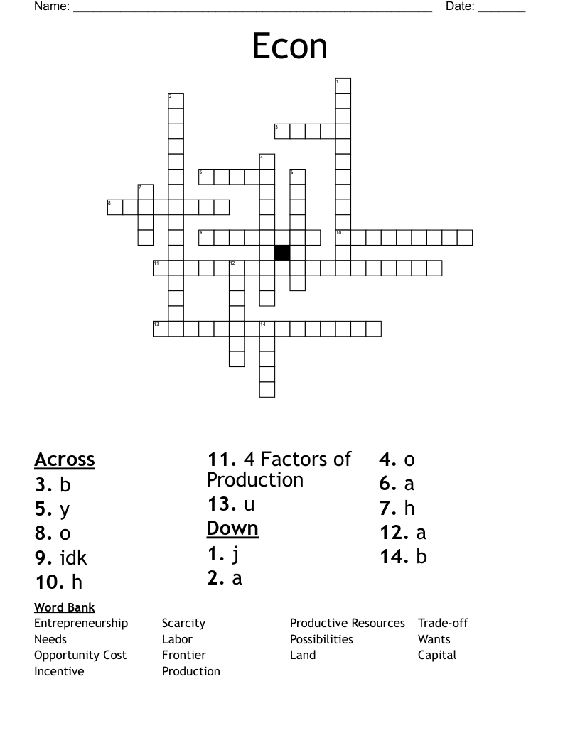 Econ Crossword WordMint