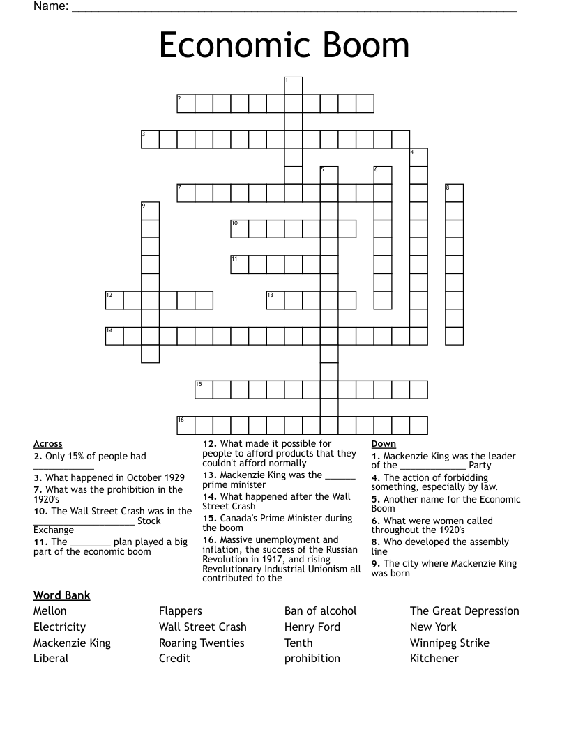 Economic Boom Crossword WordMint