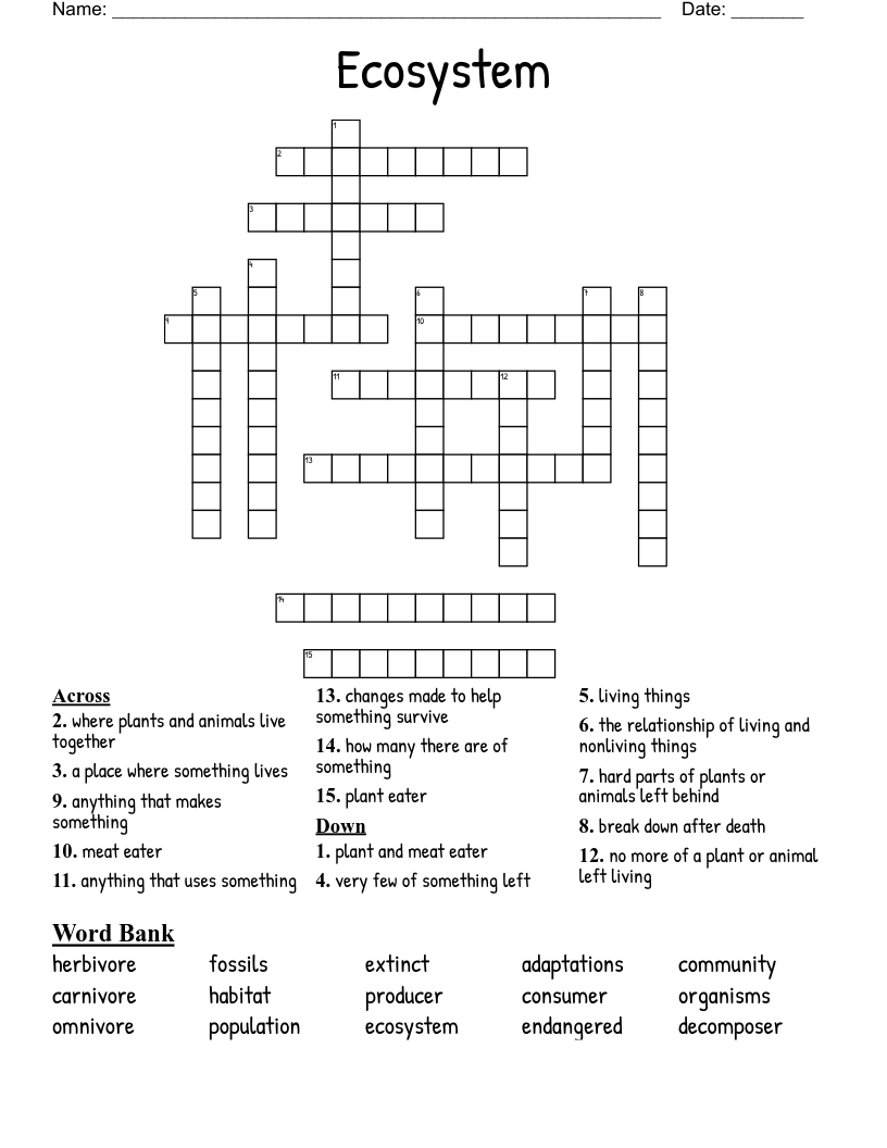 Ecosystem Crossword WordMint