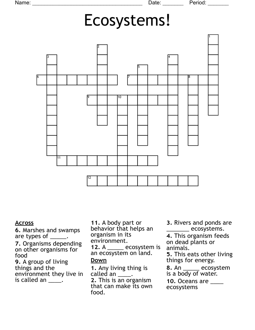 Ecosystems! Crossword WordMint