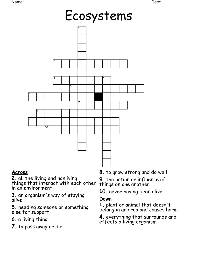 Ecosystems Crossword WordMint