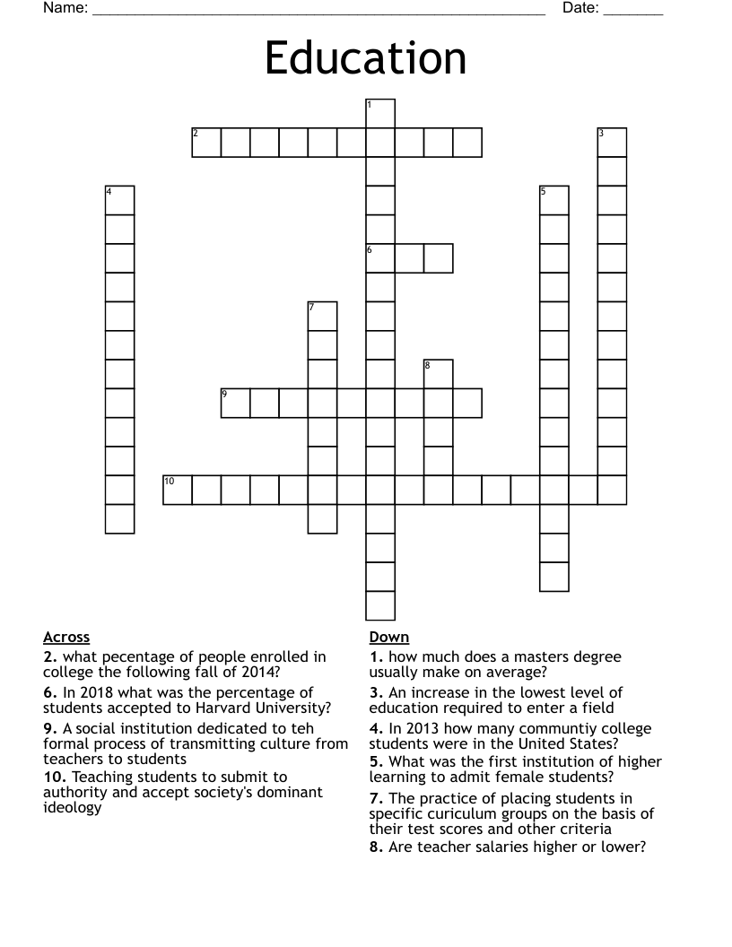 Education Crossword - WordMint