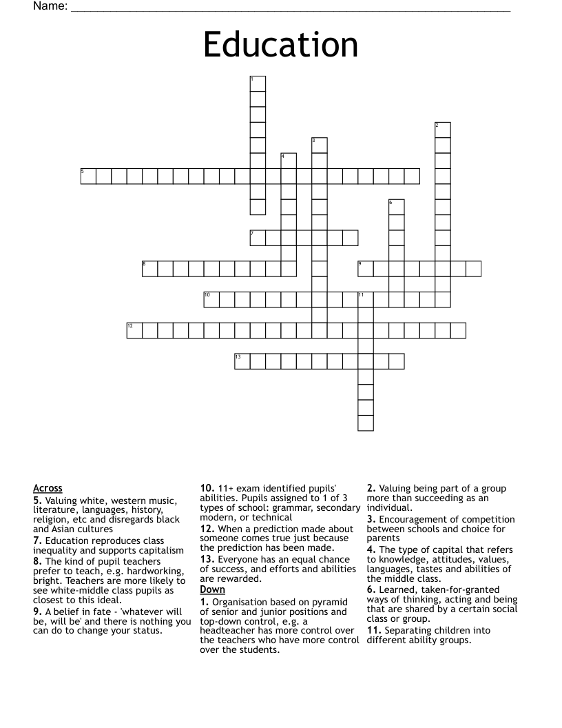 Education Crossword - WordMint