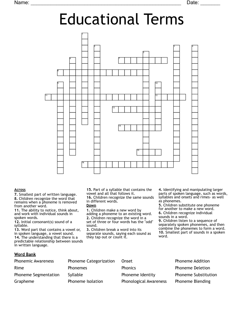 Educational Terms Crossword WordMint