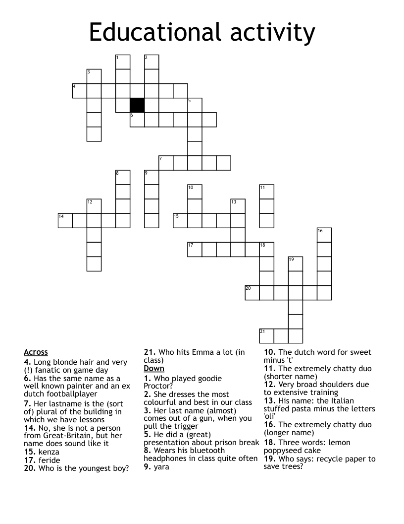 Educational activity Crossword - WordMint