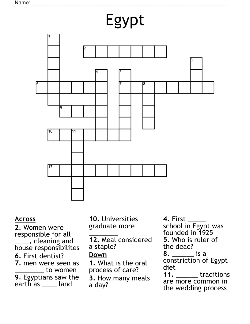 Ancient Egypt Crossword Puzzle