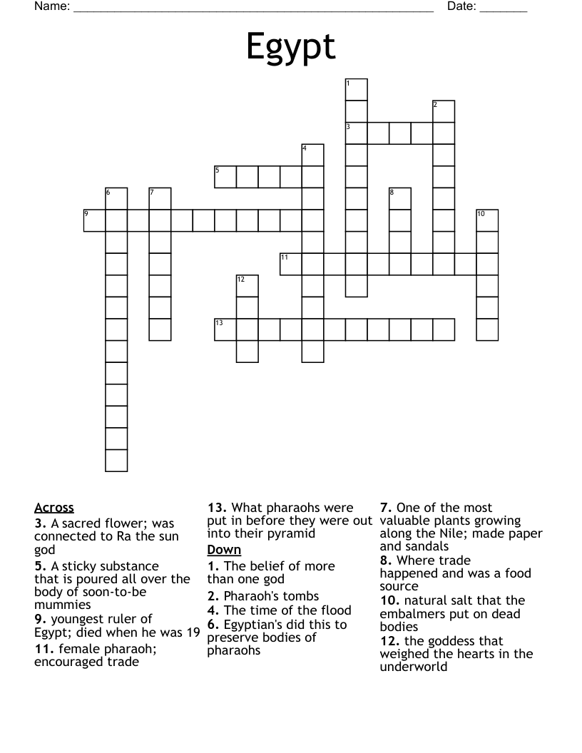 Ancient Egypt Crossword Puzzle