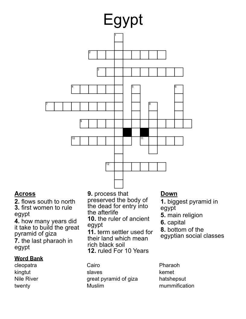 Egypt Crossword WordMint