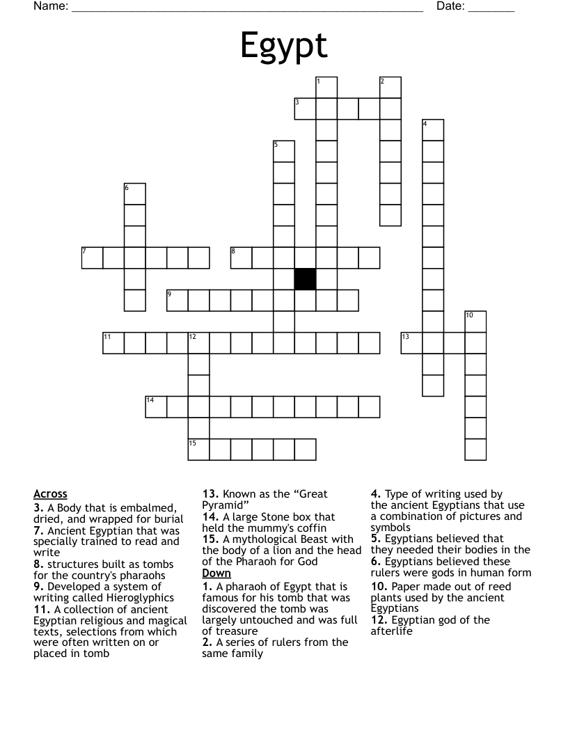 Ancient Egyptian crossword puzzle WordMint
