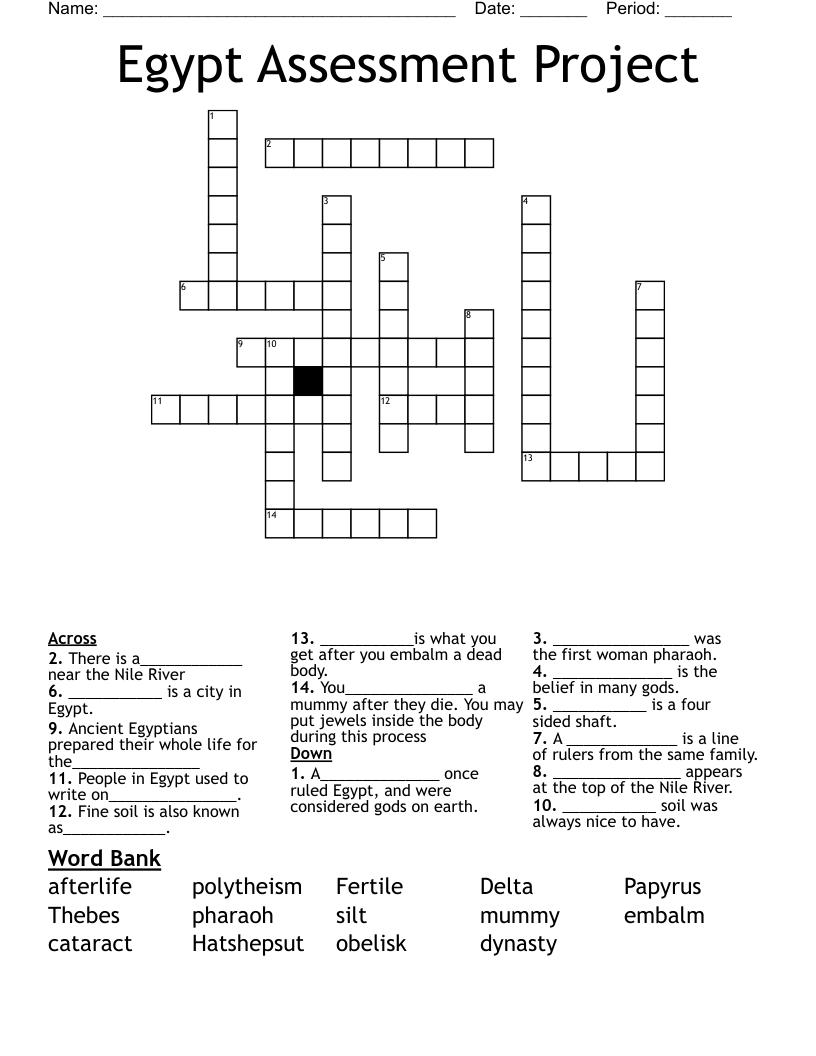 Egypt Assessment Project Crossword WordMint