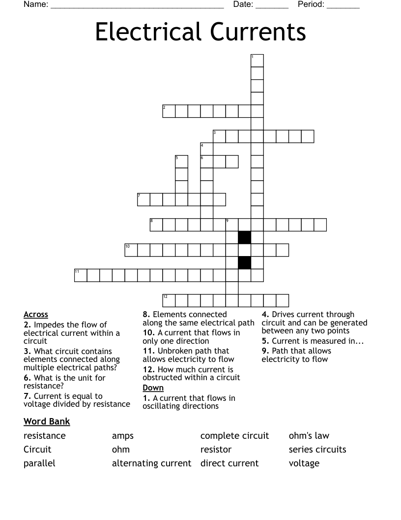 Electrical Currents Crossword WordMint