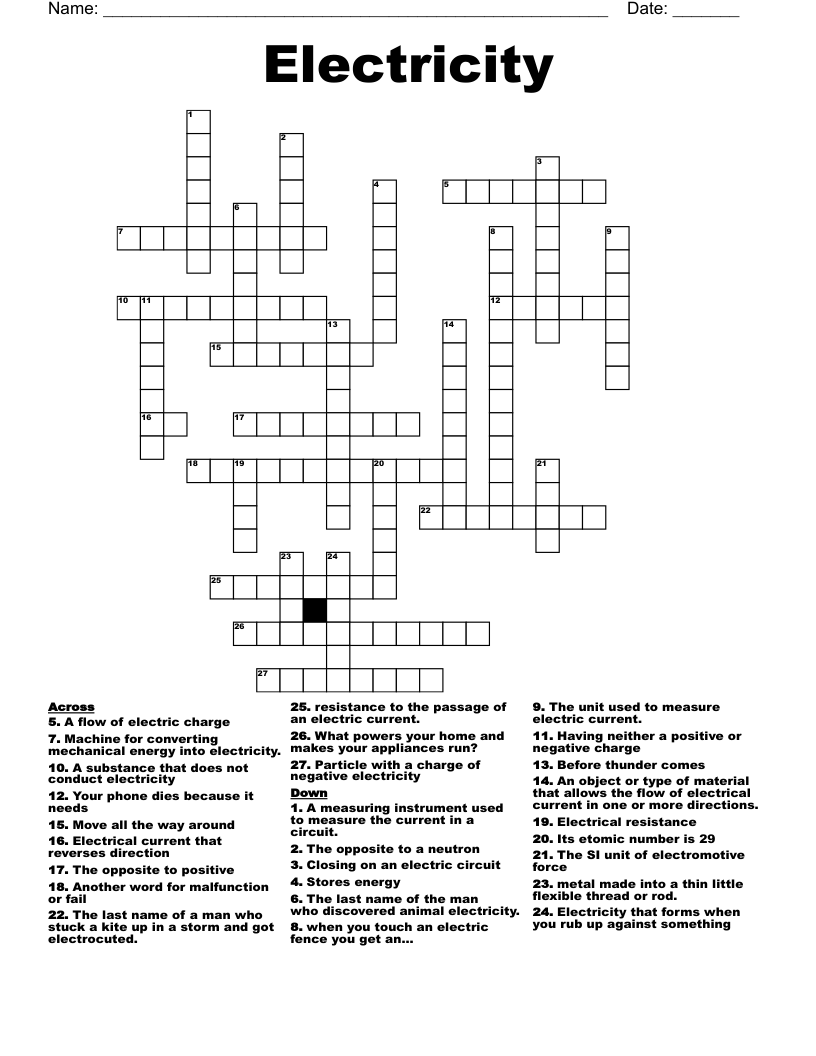 Electricity Crossword WordMint