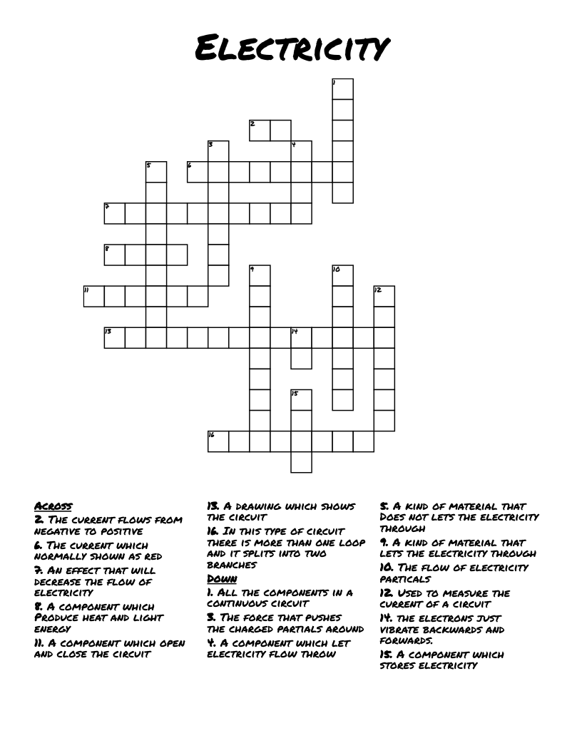 Electrical Crossword puzzle WordMint