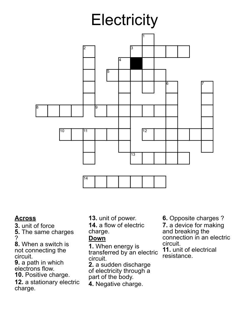 Electricity Crossword WordMint