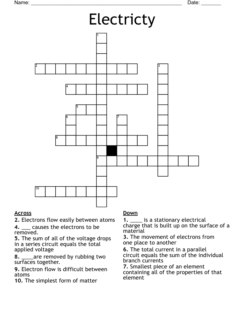 Electricty Crossword WordMint