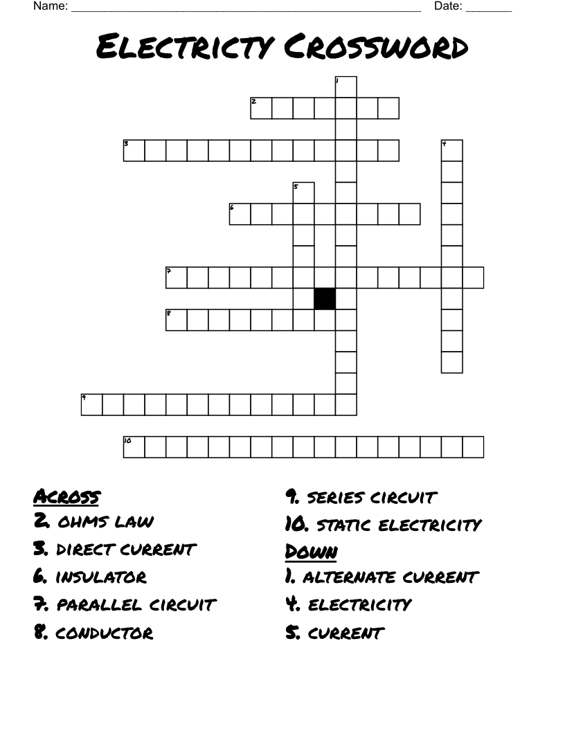 Electricty Crossword WordMint