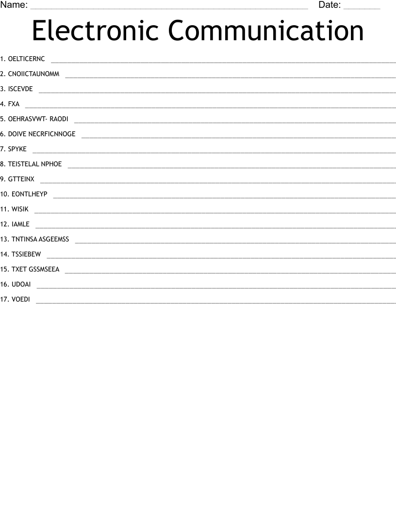 Electronic Communication Word Scramble WordMint