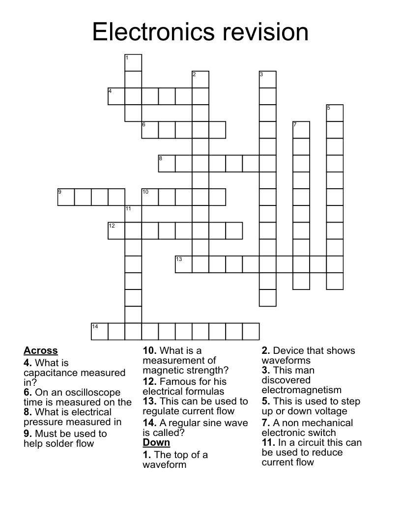 Electronics revision Crossword WordMint